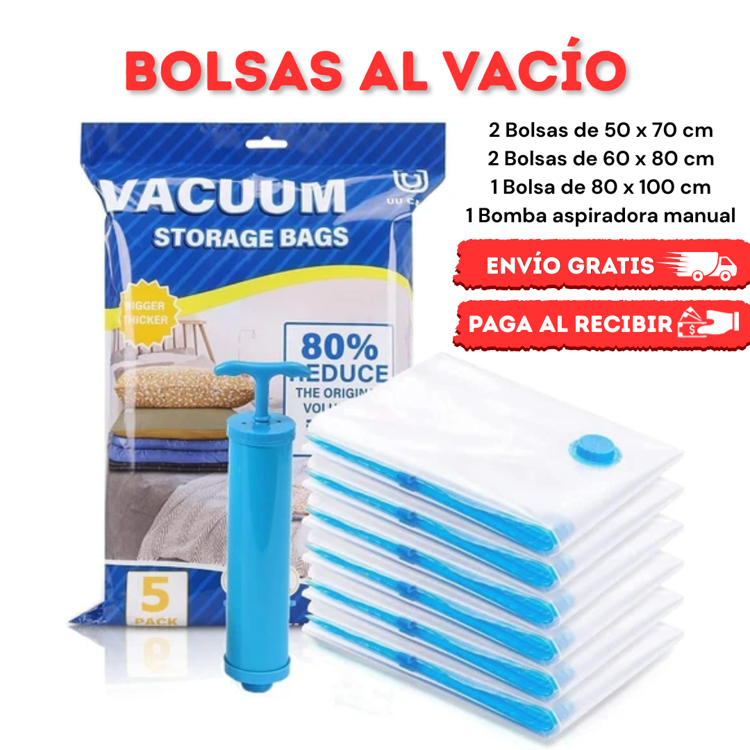 COMBO X 5 BOLSAS AL VACÍO RE-UTILIZABLES + BOMBA DE AIRE  ✨